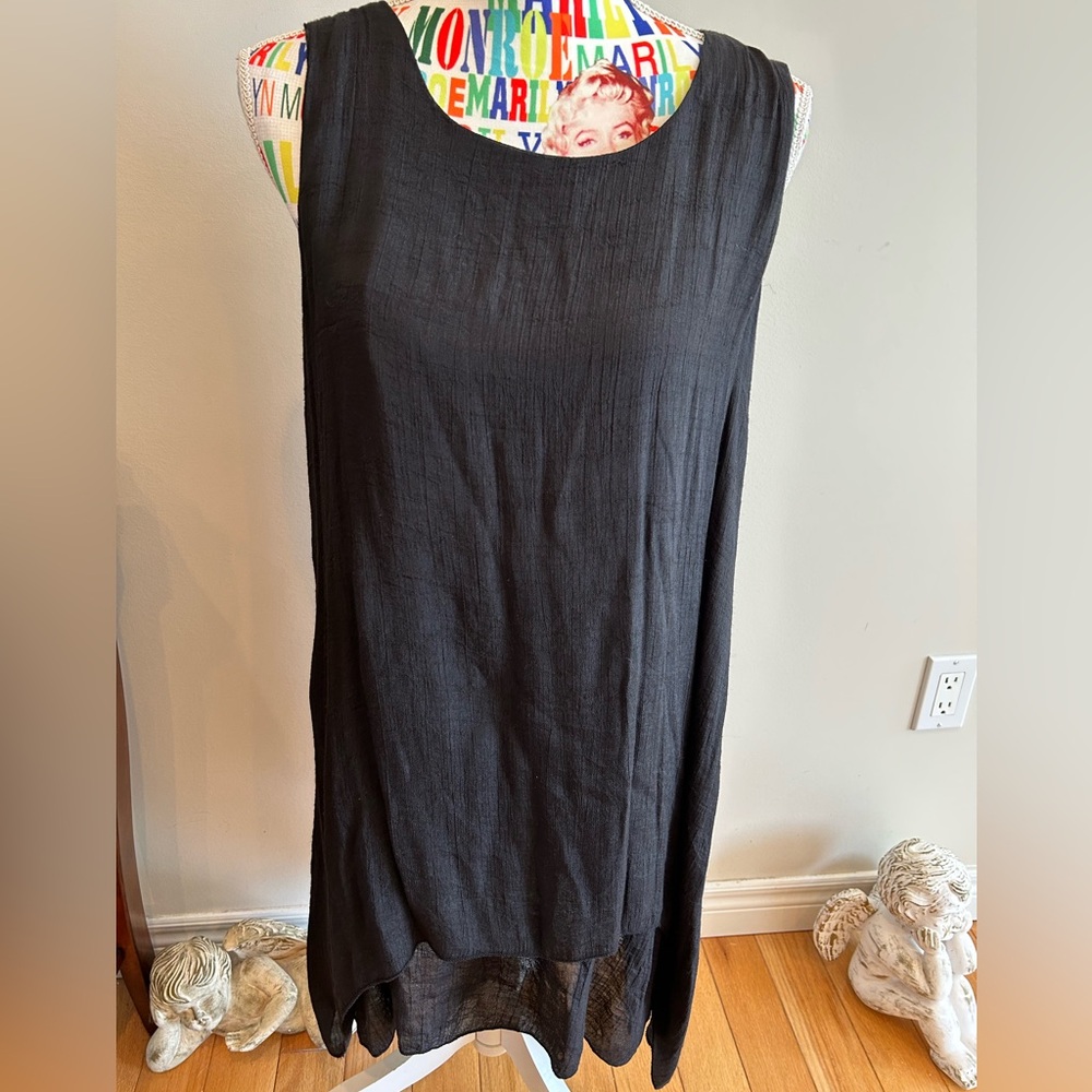 Jeune Jeunesse Black Sleeveless Lagenlook Style Top Size XL